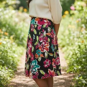 Ann Taylor Multicolor Floral A-Line Skirt